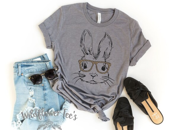 Women's Easter BUNNY with Leopard Glasses Limited Time Cute Holiday EASTER Spring Tee T-Shirt Graphic Tee Plus Size Avail in 3X 3XL 4X 4XL