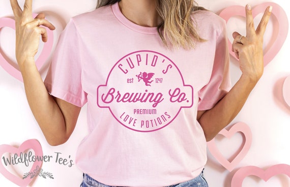Women's Valentine's Day CUPID'S BREW CO Limited Time Cute Coffee Lover Holiday Graphic Tee T-shirt Plus Size Avail in 3X 3XL 4X 4XL