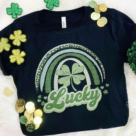 Women's St Patty's Day LUCKY rainbow Limited Time Cute Holiday Tee T-Shirt Graphic Tee Plus Size Avail in 3X 3XL 4X 4XL 5XL