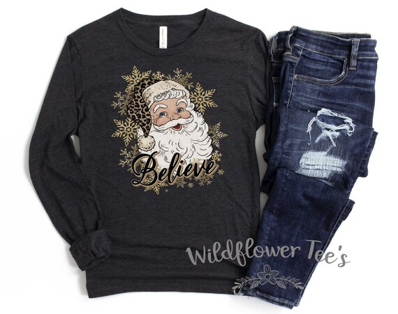 Women's BELIEVE in Santa Limited Time Cute Chic Winter Holiday Christmas Tee T-Shirt Graphic Tee Long Sleeve Plus Sizes up to 3XL 4XL