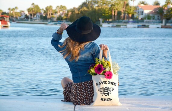 Tote Bag SAVE THE BEES Nature Organic Beekeeper Gardening Honey Farmers Market Beehive Gift