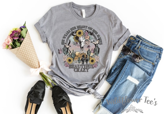 Women's BEAUTIFUL CRAZY Country music Tee T-Shirt Graphic Tee Plus Size Tee t-shirts up to 3X 3XL 4X 4XL AVAIL