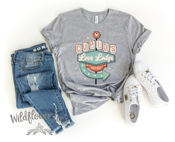 Women's Valentine's Day CUPIDS LOVE LODGE Limited Time Cute Holiday Graphic Tee T-shirt Plus Size Avail in 3X 3XL 4X 4XL 5X 5XL