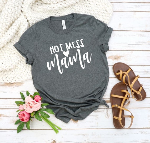 Women's HOT MESS MAMA Mom Tee T-Shirt Funny Humor Graphic Tee Plus Size avail 3XL 4XL 5XL