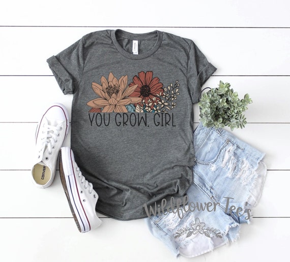 Women's Floral YOU GROW GIRL Cute Inspirational Affirmation Asthetic Graphic Tee T-Shirt Plus Size Available in 3X 3XL 4X 4XL