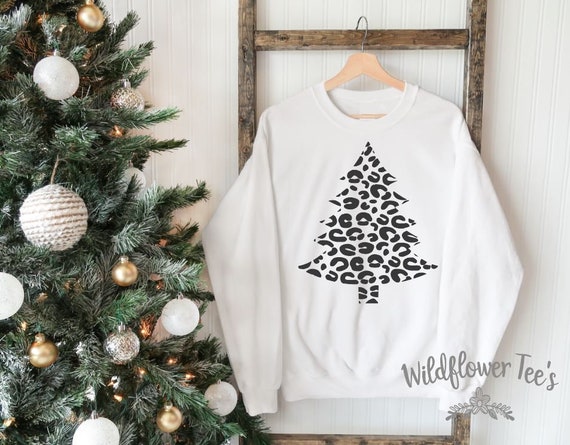 Women's LEOPARD TREE Sweatshirt Cozy Comfy Christmas Sweatshirt Fleece Trendy Country Chic Winter