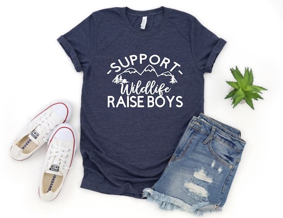 Women's Cute SUPPORT Wildlife RAISE BOYS Mom Life Tee T-Shirt Graphic Tee Plus Size 3X 4X 5X Avail