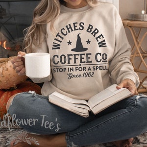 Women's WITCHES BREW COFFEE Co Cute Cozy Comfy Fall Halloween Sweatshirt Fleece Trendy Boho Chic Winter plus sizes avail up to 4XL