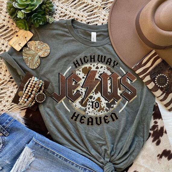 Women's HIGHWAY TO HEAVEN Jesus Retro Tee Inspirational Faith Easter Religion Christian T-Shirt Graphic Tee Plus Size 3X 3XL 4X 4XL