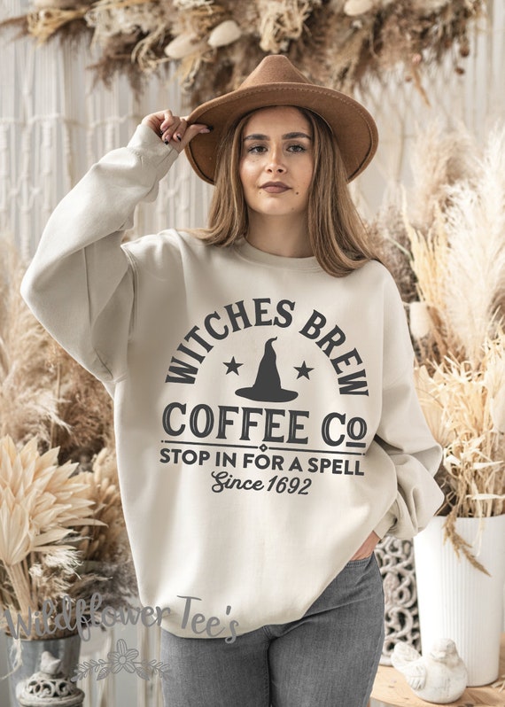Women's WITCHES BREW COFFEE Co Cute Cozy Comfy Oversized Fall Halloween Sweatshirt Fleece Trendy Boho Chic Winter plus sizes avail up to 4XL