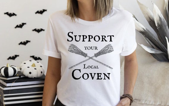 Women's SUPPORT Y0UR LOCAL COVEN Cute Fun Fall Halloween Witch Spell Limited Graphic Tee T-Shirt S - 3XL 4XL 5XL