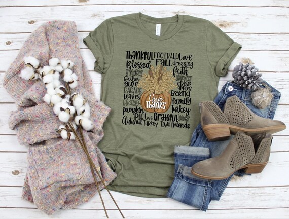 Women's GIVE THANKS Cute Fall Autumn Thanksgiving Seasonal Holiday Tee T-Shirt Graphic Tee Plus Size up to 3XL 4XL Avail