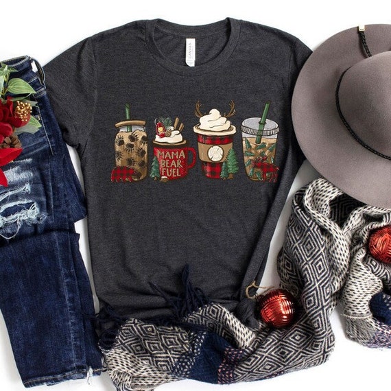 Women's RUSTIC CHRISTMAS LATTES Limited Cute Holiday Christmas Tee T-Shirt Graphic Tee Plus Size Avail in 3XL 4XL 5XL