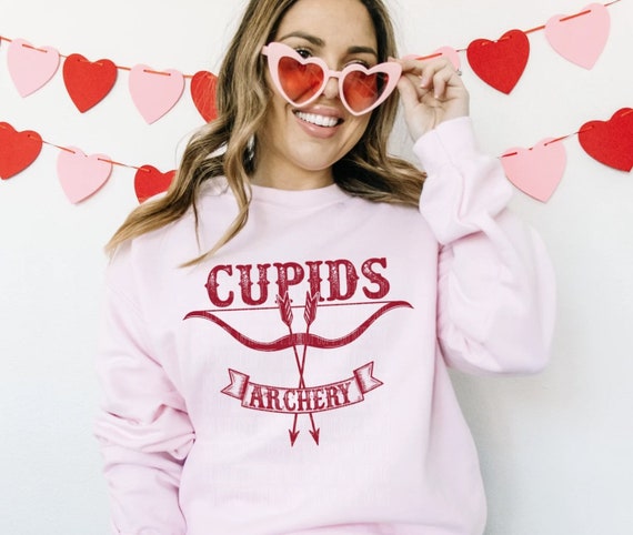 Women's CUPIDS ARCHERY Cute Cozy Comfy Valentine's Day Sweatshirt Fleece Chic Winter Plus Sizes Avail up to 3XL 4X 4XL 5X 5XL