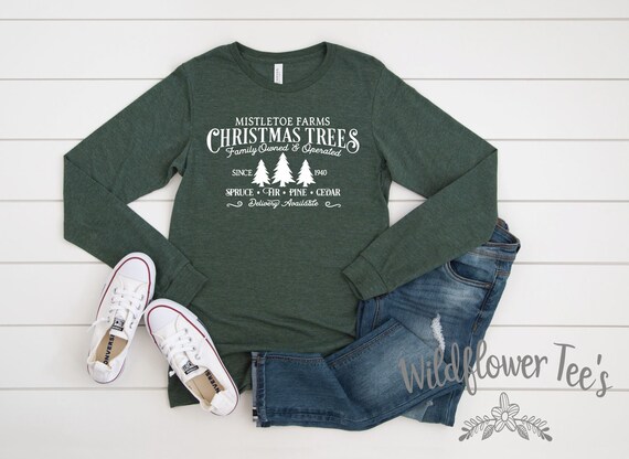 Women's MISTLETOE TREE FARM Limited Time Cute Chic Winter Holiday Christmas Tee T-Shirt Graphic Tee Long Sleeve