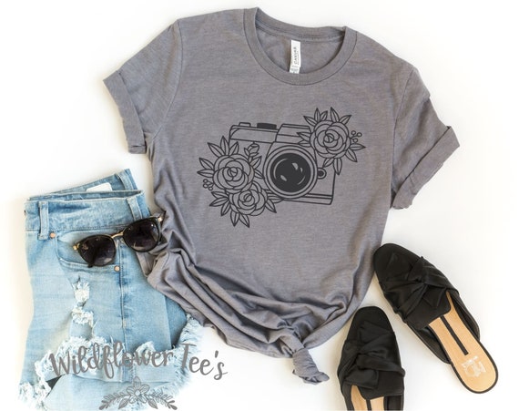 Women's FLORAL CAMERA Photographer shirt Tee T-Shirt tee t-shirt Motivational Graphic Tee Plus Size 3X 3XL 4X 4XL