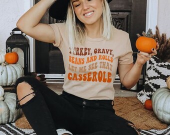 Women's Limited Cute Funny THANKSGIVING FRIENDSGIVING CASSEROLE Fall Thanksgiving Seasonal Graphic Tee T-Shirt Plus Sizes up to 4XL Avail