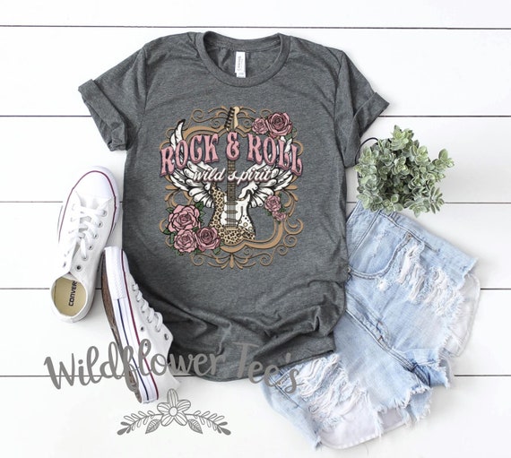 Women's ROCK & ROLL Wild Spirit Vintage Style Old School Old Soul Tee T-Shirt Retro Antique Graphic Tee Plus Size 3X 4X 3XL 4XL 5XL Avail