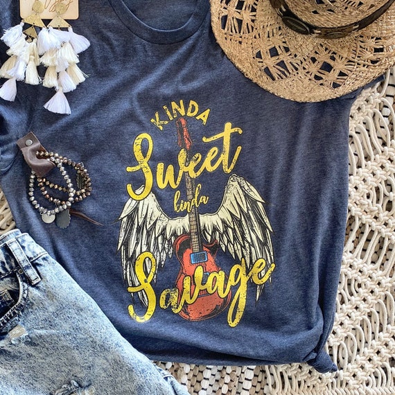 Women's Kinda SWEET Kinda SAVAGE Vintage Style Old School Old Soul Tee T-Shirt Retro Antique Graphic Tee Plus Size to 3XL Avail