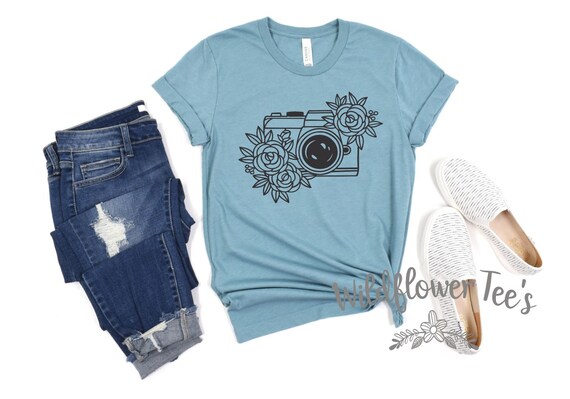 Women's FLORAL CAMERA Photographer shirt Tee T-Shirt tee t-shirt Motivational Graphic Tee Plus Size 3X 3XL 4X 4XL