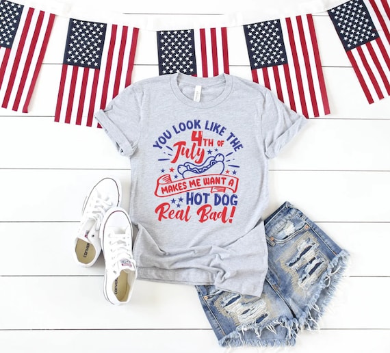 Women's YOU LOOK LIKE The 4th Fourth of July Hotdog Fireworks Graphic Tee T-shirt Plus Size avail 3X 3XL 4X 4XL 5X 5XL