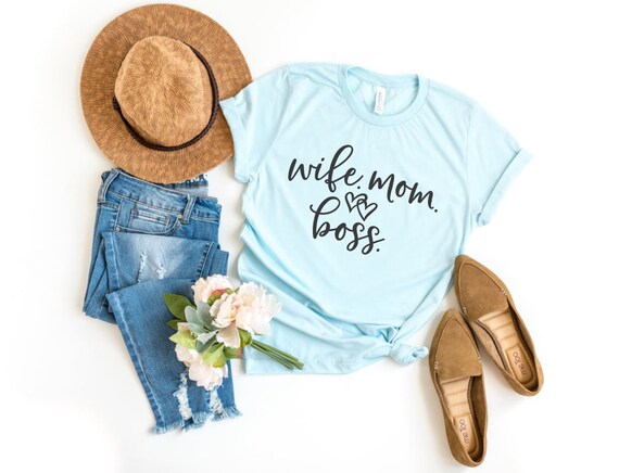Women's WIFE MOM BOSS Mom Wife Tee T-Shirt Funny Humor Graphic Tee Plus Size Available in 3X 3XL 4X 4XL