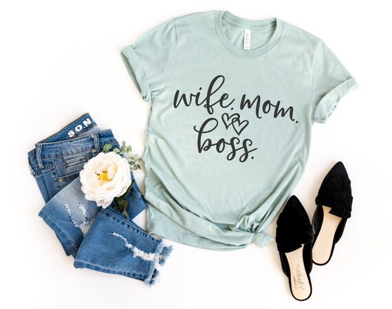 Women's WIFE MOM BOSS Mom Wife Tee T-Shirt Funny Humor Graphic Tee Plus Size Available in 3X 3XL 4X 4XL