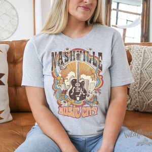 Women&#39;s RETRO NASHVILLE Music City Country  music Guitar Tee T-Shirt Graphic Tee Plus Size Tee t-shirts up to 3X 3XL 4X 4XL 5X 5XL AVAIL