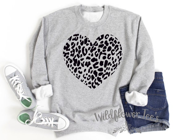 Women's Cute LEOPARD HEART Cozy Comfy Valentine's Day Sweatshirt Fleece Chic Winter Plus Sizes Avail up to 4XL 5XL