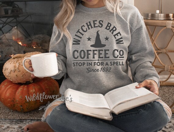 Women's WITCHES BREW COFFEE Co Cute Cozy Comfy Fall Halloween Sweatshirt Fleece Trendy Boho Chic Winter plus sizes avail up to 4XL 5XL