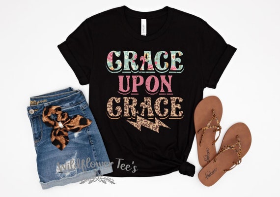 Women's GRACE UPON GRACE Tee Inspirational Faith Easter Religion Christian T-Shirt Graphic Tee Plus Size 3X 3XL 4X 4XL 5X 5XL