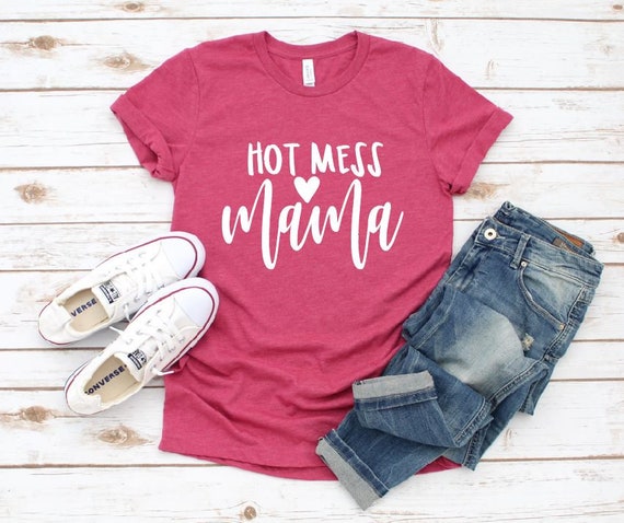 Women's HOT MESS MAMA Mom Tee T-Shirt Funny Humor Graphic Tee Plus Size