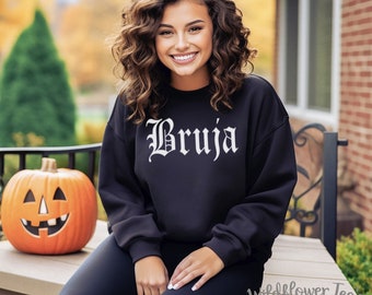 Women's BRUJA Chingona Gothic Latina Hispanic Witchy Witch Cozy Comfy Halloween Graphic Sweatshirt Fleece plus sizes avail up to 4XL 5XL