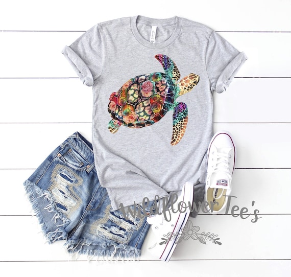 Women's Watercolored SEA TURTLE Graphic Tee T-Shirt Plus Size 3X 4X 3XL 4XL 5XL Available