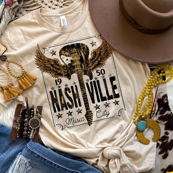 Women's NASHVILLE Music City Country  music Guitar Tee T-Shirt Graphic Tee Plus Size Tee t-shirts up to 3X 3XL 4X 4XL AVAIL