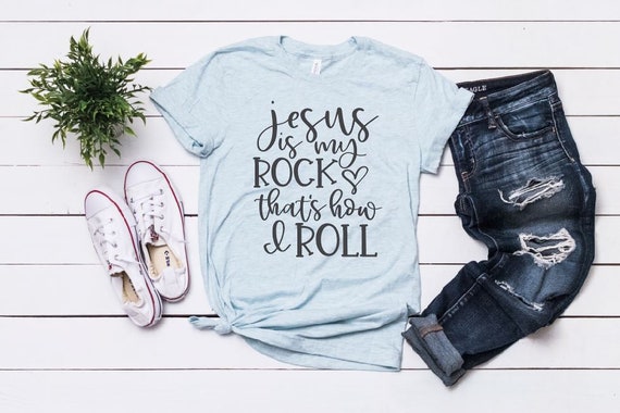 Women's JESUS IS My ROCK Tee Inspirational Faith Religon Christian T-Shirt Graphic Tee Plus Size