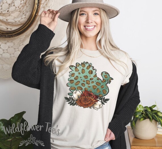 Women's LEOPARD TURKEY Cute Fall Autumn Thanksgiving Seasonal Holiday Tee T-Shirt Graphic Tee Plus Size up to 3XL 4XL Avail