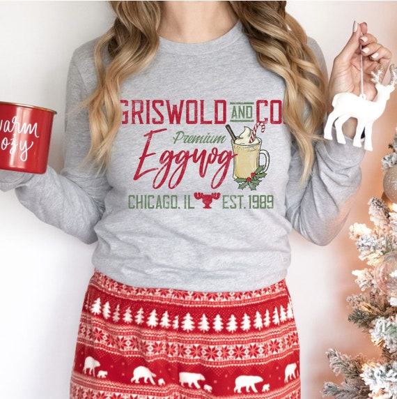 Women's GRISWOLD EGGNOG CO.. Limited Cute Holiday Christmas Long Sleeve Tee T-Shirt Graphic Tee Plus Size Avail in 3XL