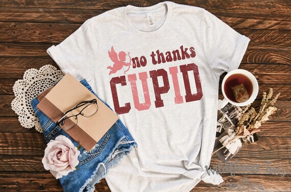 Women's Valentine's Day NO THANKS CUPID Limited Time Cute Holiday Graphic Tee T-shirt Plus Size Avail in 3X 3XL 4X 4XL