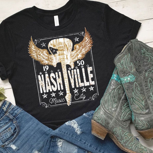 Women's NASHVILLE Music City Country  music Guitar Tee T-Shirt Graphic Tee Plus Size Tee t-shirts up to 3X 3XL 4X 4XL 5X 5XL AVAIL