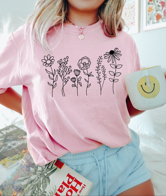 Women's WILDFLOWERS Boho Trendy Chic Aesthetic Minimalist Cute Comfort Colors Graphic Tee Plus Sizes avail to 4XL
