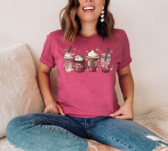 Women's VALENTINE'S DAY LATTES Coffee Limited Time Cute Holiday Tee T-Shirt Graphic Tee Plus Size Avail in 3X 3XL 4X 4XL