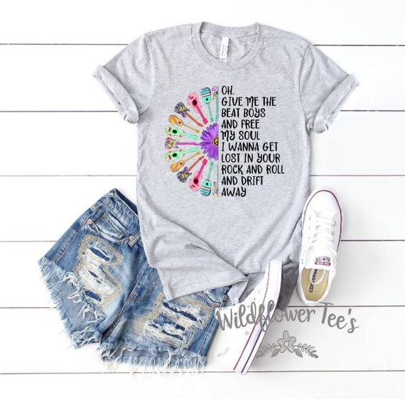 Women's Drift Away GIVE Me The BEAT BOYS Hippie Old School Graphic t-shirt Tee Plus Size Avail up to 5XL