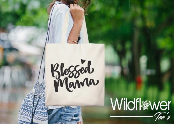 Tote Bag BLESSED MAMA Tote Bag, Religious, Christian, Faith, Bible Study, Mom Life, Gift Bag