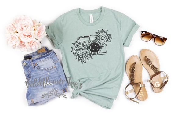 Women's FLORAL CAMERA Photographer shirt Tee T-Shirt tee t-shirt Motivational Graphic Tee Plus Size 3X 3XL 4X 4XL