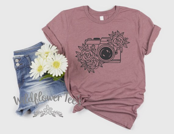 Women's FLORAL CAMERA Photographer shirt Tee T-Shirt tee t-shirt Motivational Graphic Tee Plus Size 3X 3XL 4X 4XL