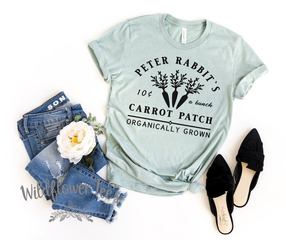 Women's PETER RABBIT'S CARROT Patch Limited Cute Holiday Easter Bunny Spring Graphic Tee Plus Size Avail up to 4X 4XL