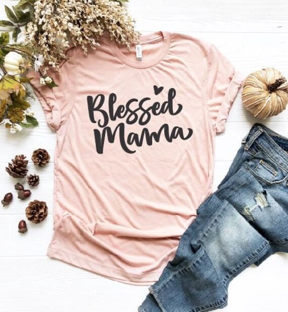 Women's BLESSED MAMA Inspirational Religious Faith Jesus Christian Church Bible MOM Tee gift T-Shirt Graphic Tee Plus Size