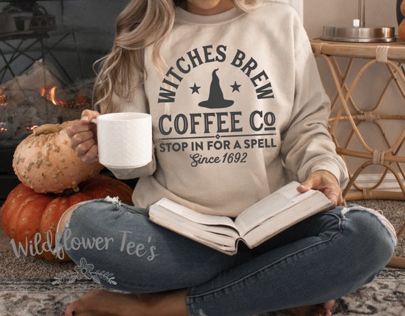 Women's WITCHES BREW COFFEE Co Cute Cozy Comfy Fall Halloween Sweatshirt Fleece Trendy Boho Chic Winter plus sizes avail up to 4XL