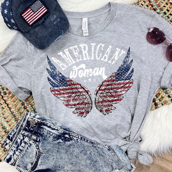Women's AMERICAN WOMAN Fourth of July 4TH Of July Graphic Tee t-shirts Plus Sizes avail up to 4X 4XL 5X 5XL